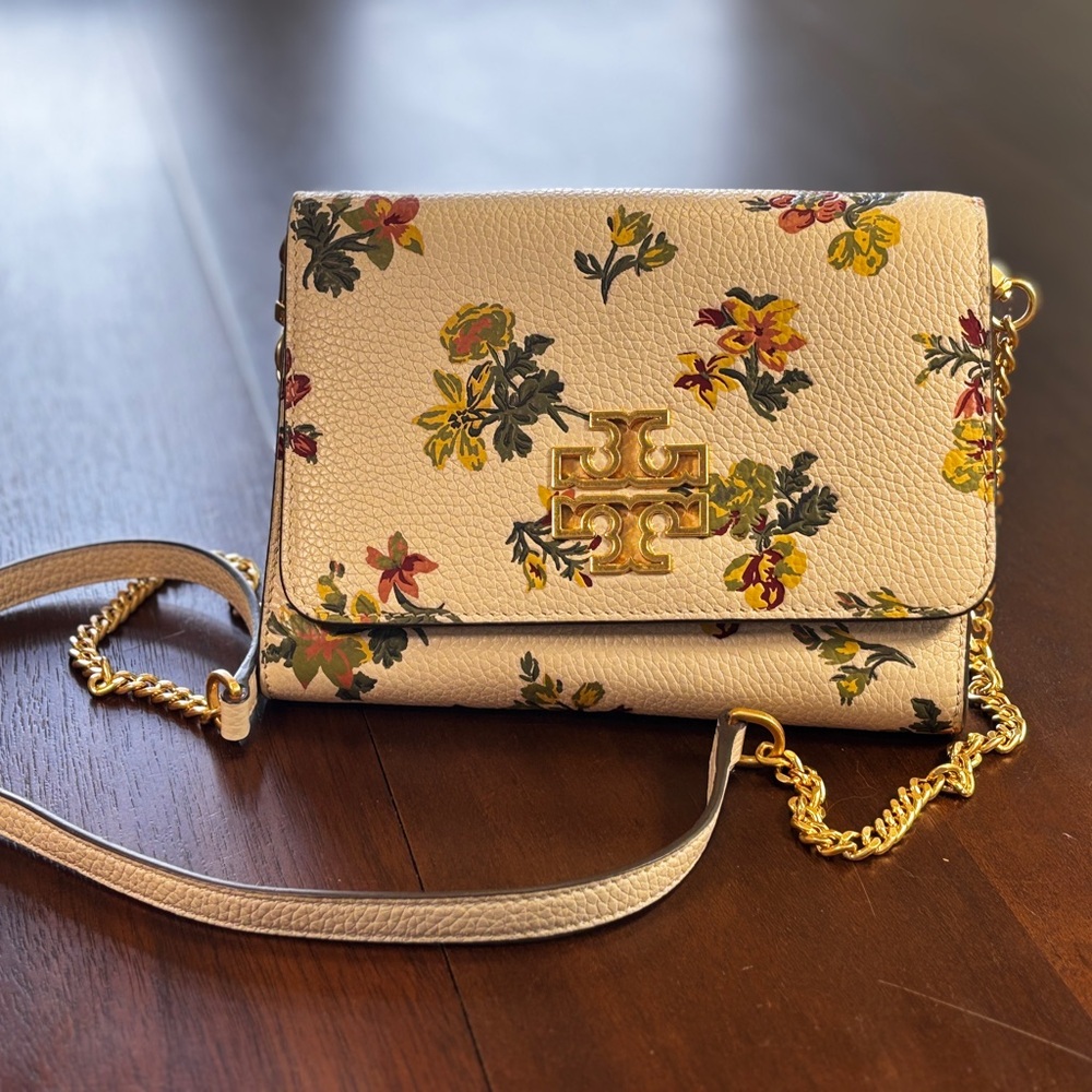 Tory Burch Cream Fall Floral Crossbody with Gold Accents
